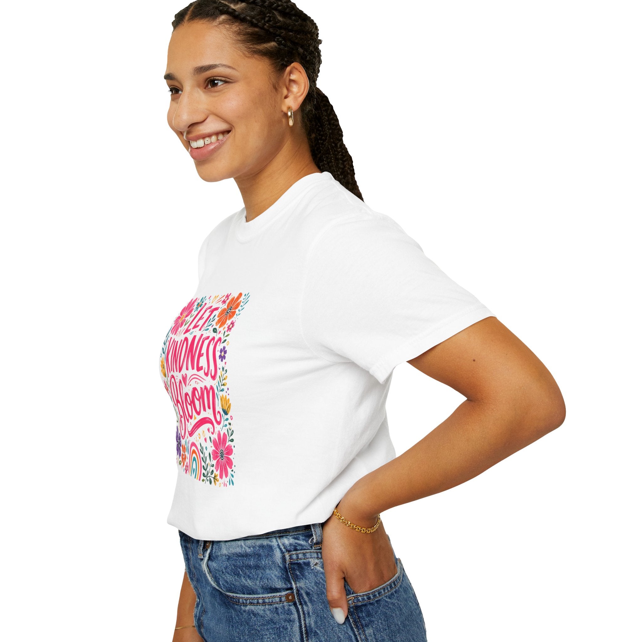 Let Kindness Bloom T-Shirt — Floral Rainbow Positive Message Tee