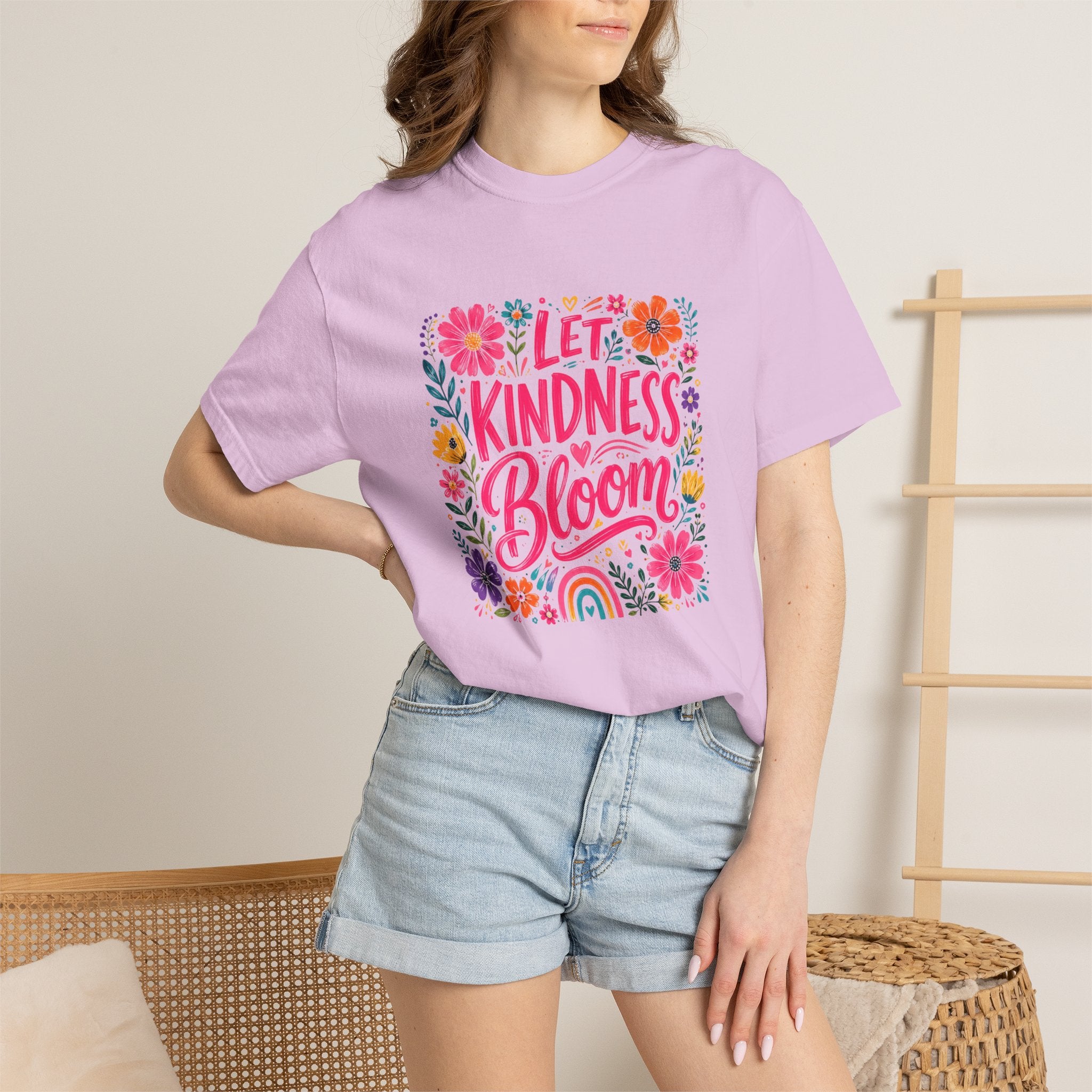 Let Kindness Bloom T-Shirt — Floral Rainbow Positive Message Tee