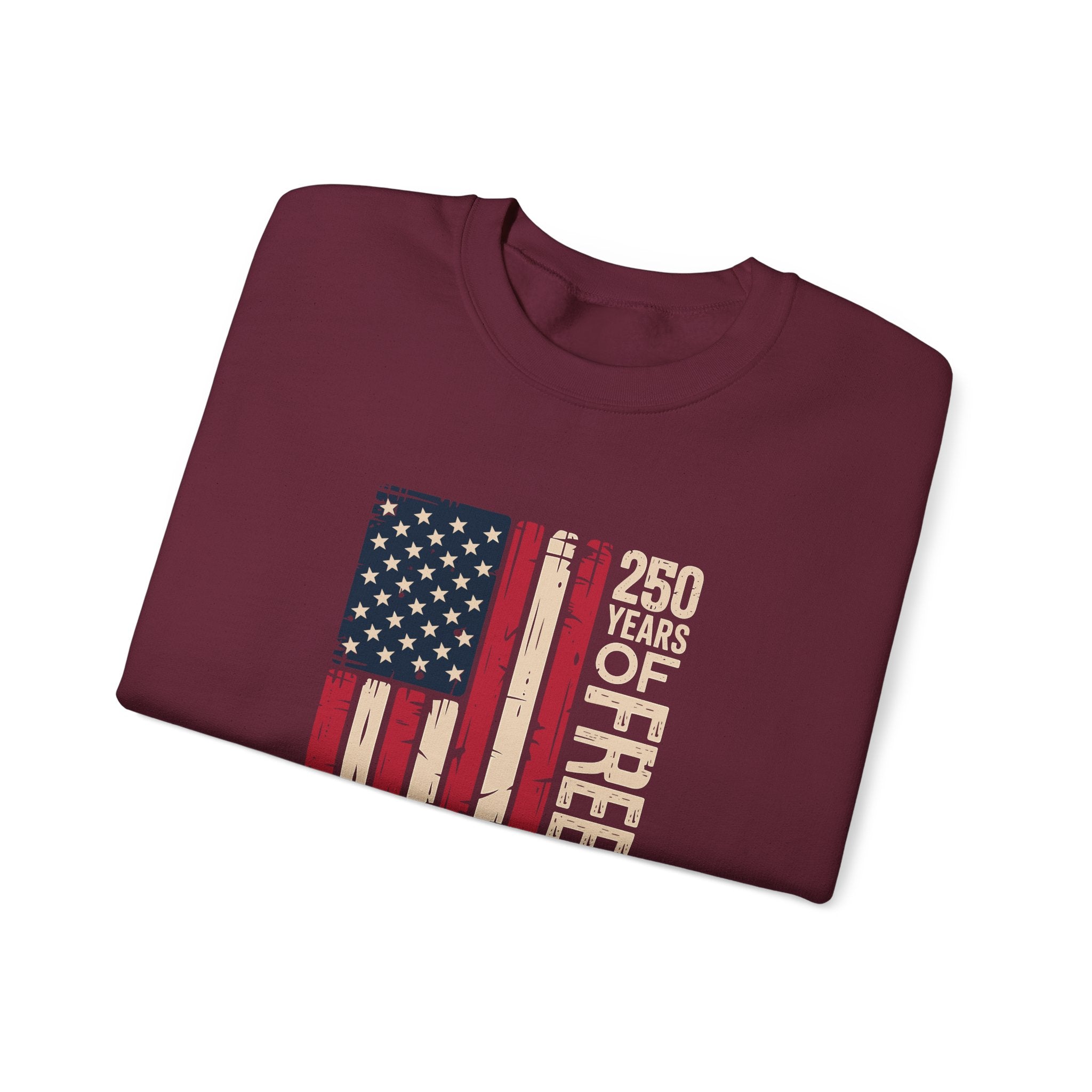 250 Years of Freedom Crewneck Sweatshirt – Patriotic American Flag 1776–2026 Anniversary
