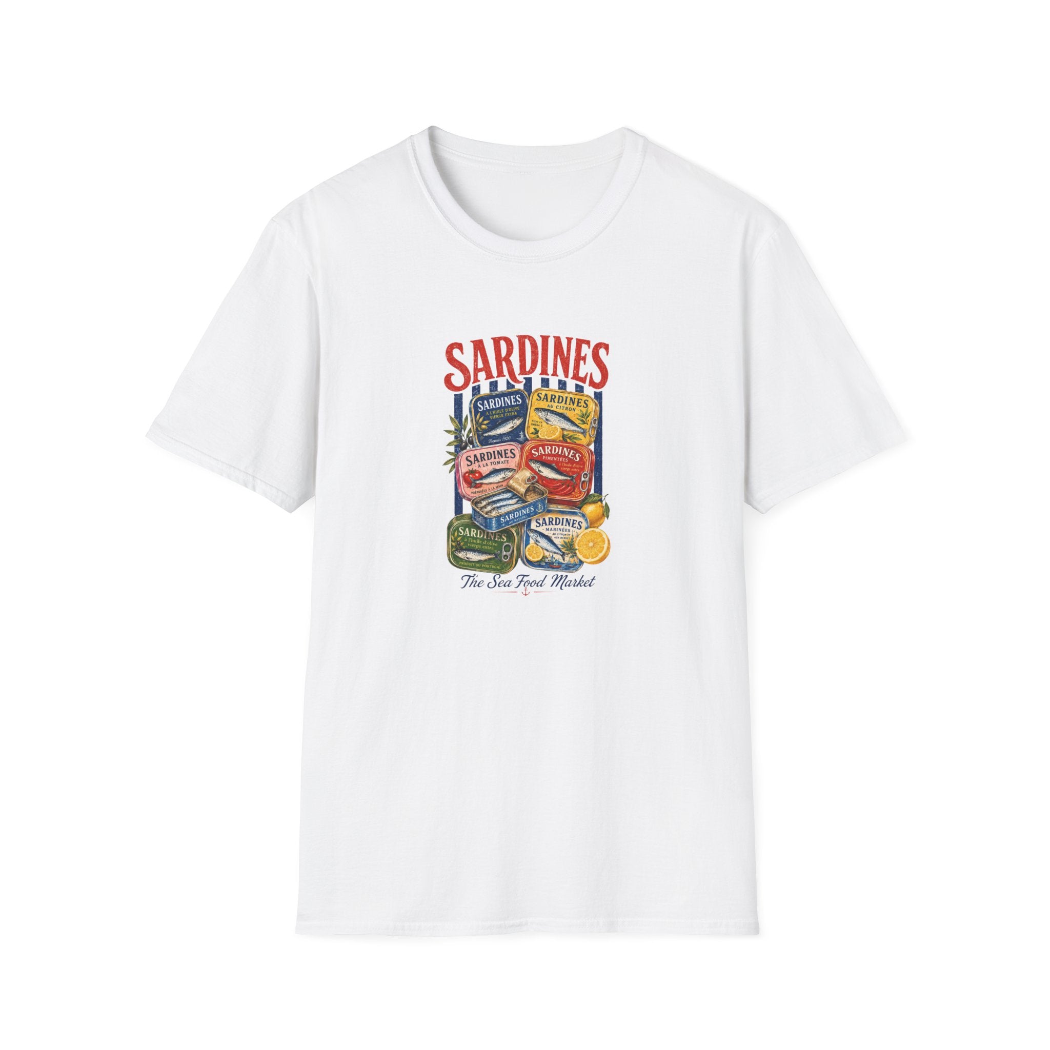 Sardines Vintage Can Graphic T-Shirt — Retro Seafood Label Tee