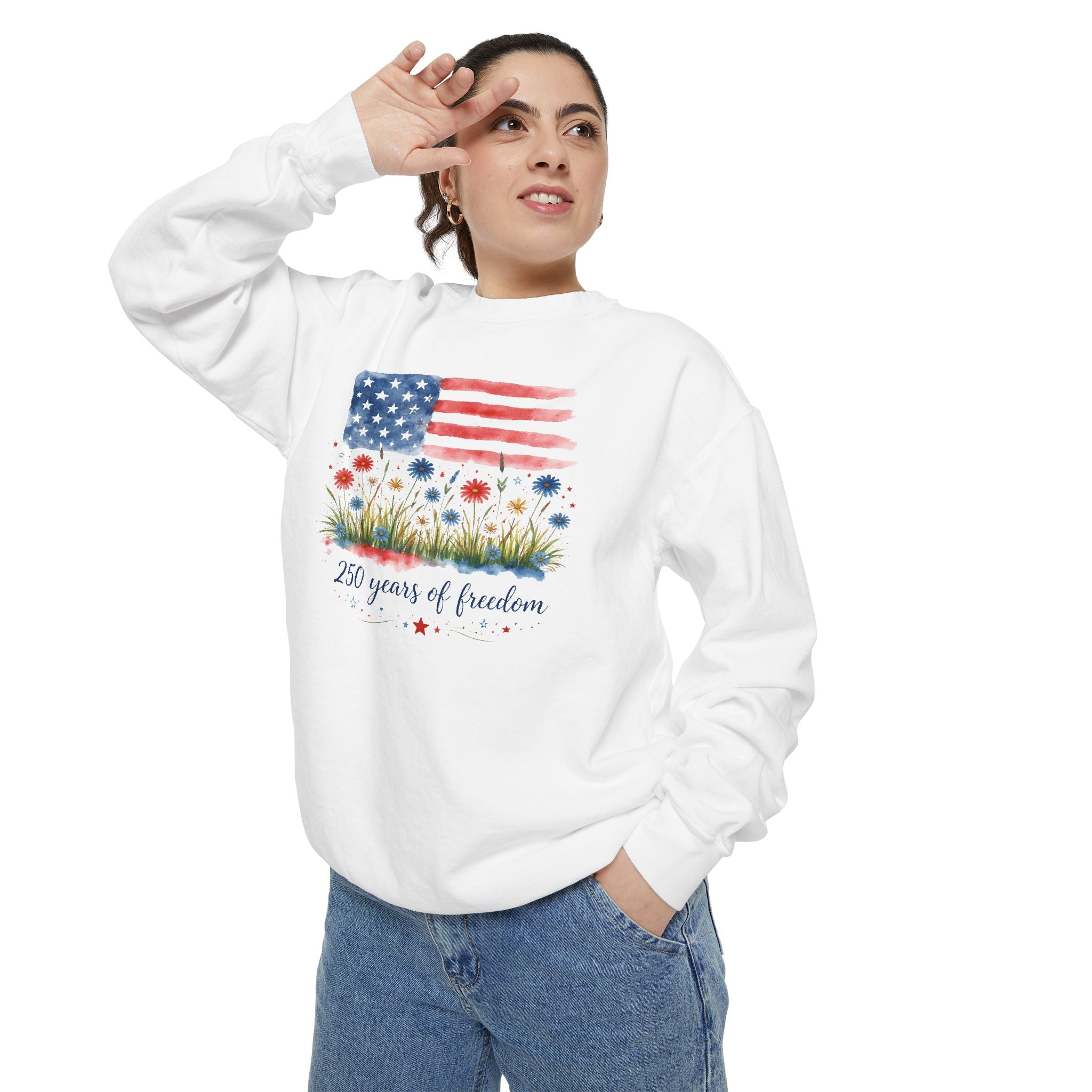 Freedom Floral Sweatshirt — "250 Years of Freedom" American Flag
