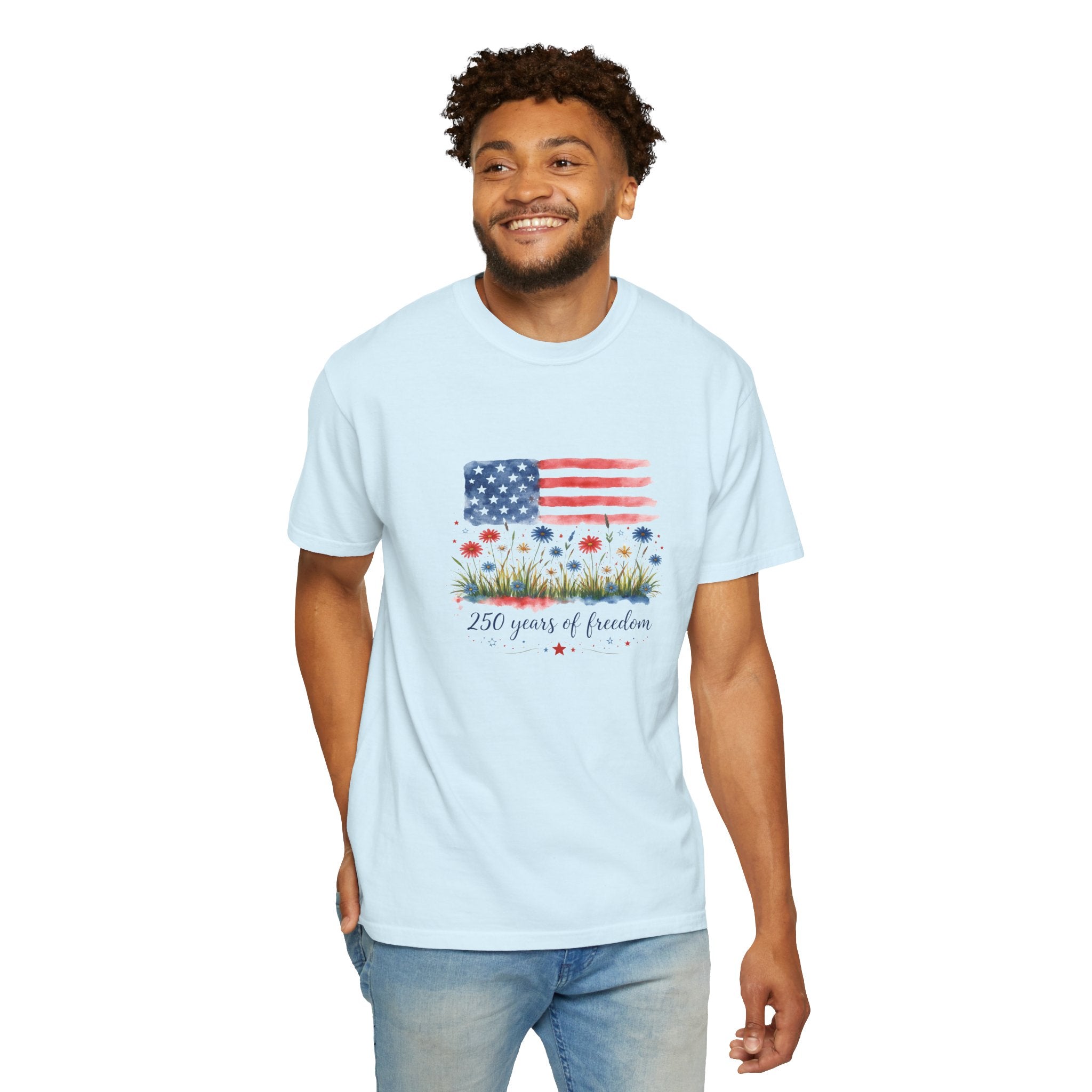 T-Shirt "250 Years of Freedom" American Flag Floral Patriotic Tee