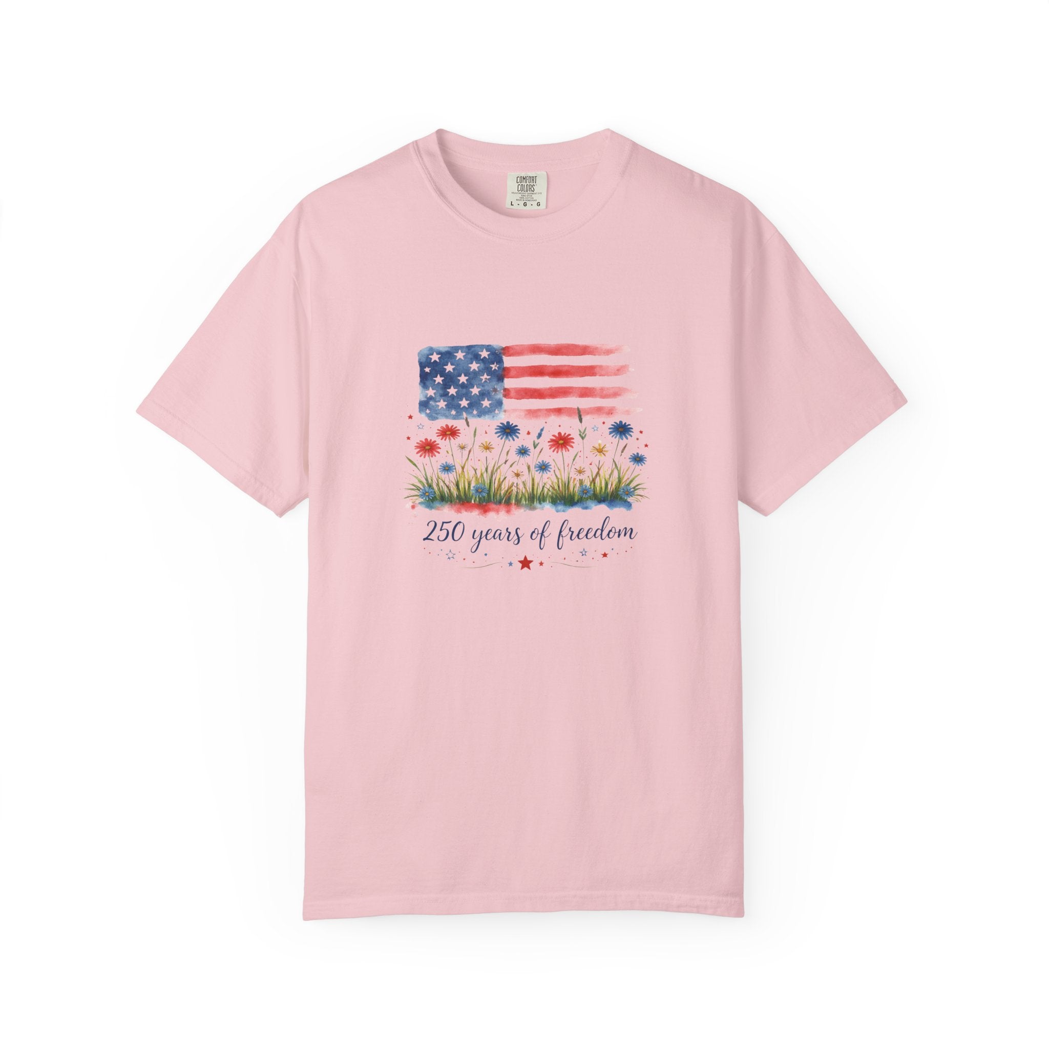 T-Shirt "250 Years of Freedom" American Flag Floral Patriotic Tee