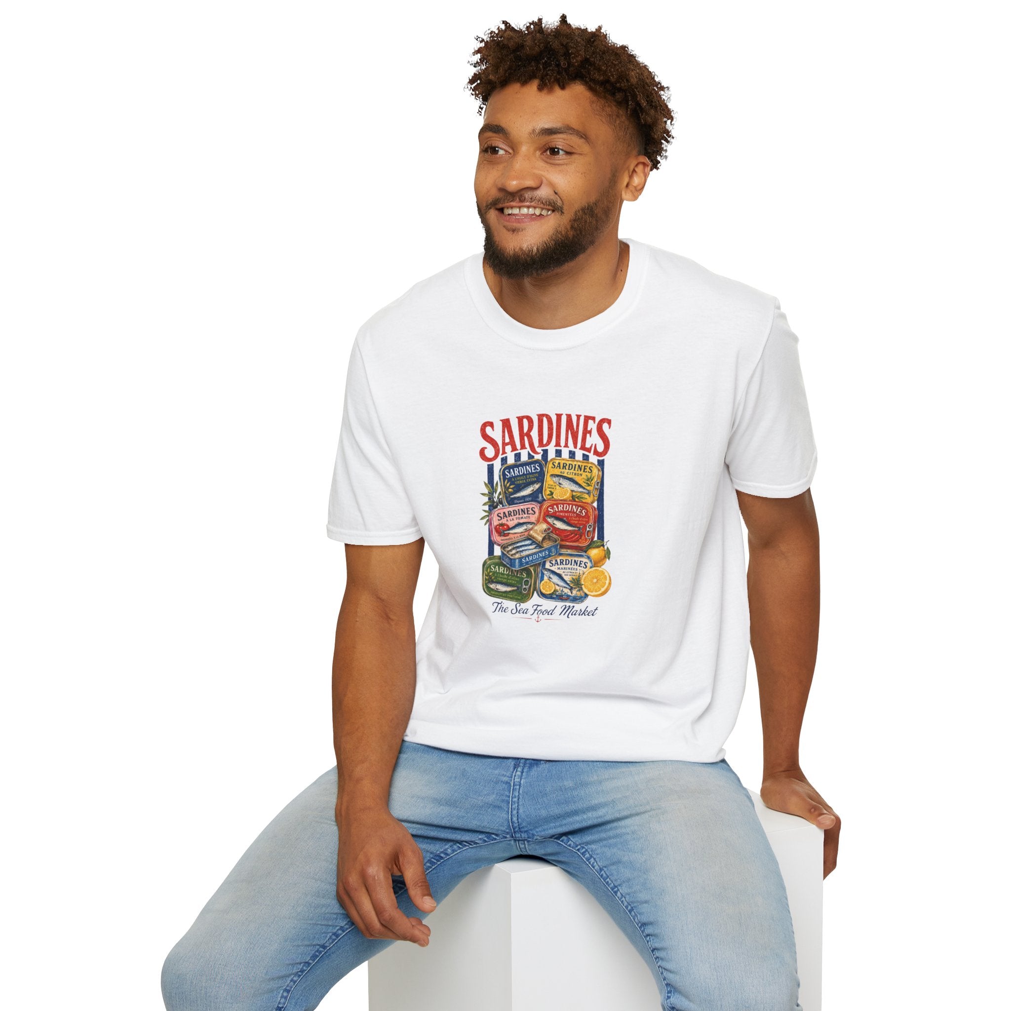 Sardines Vintage Can Graphic T-Shirt — Retro Seafood Label Tee