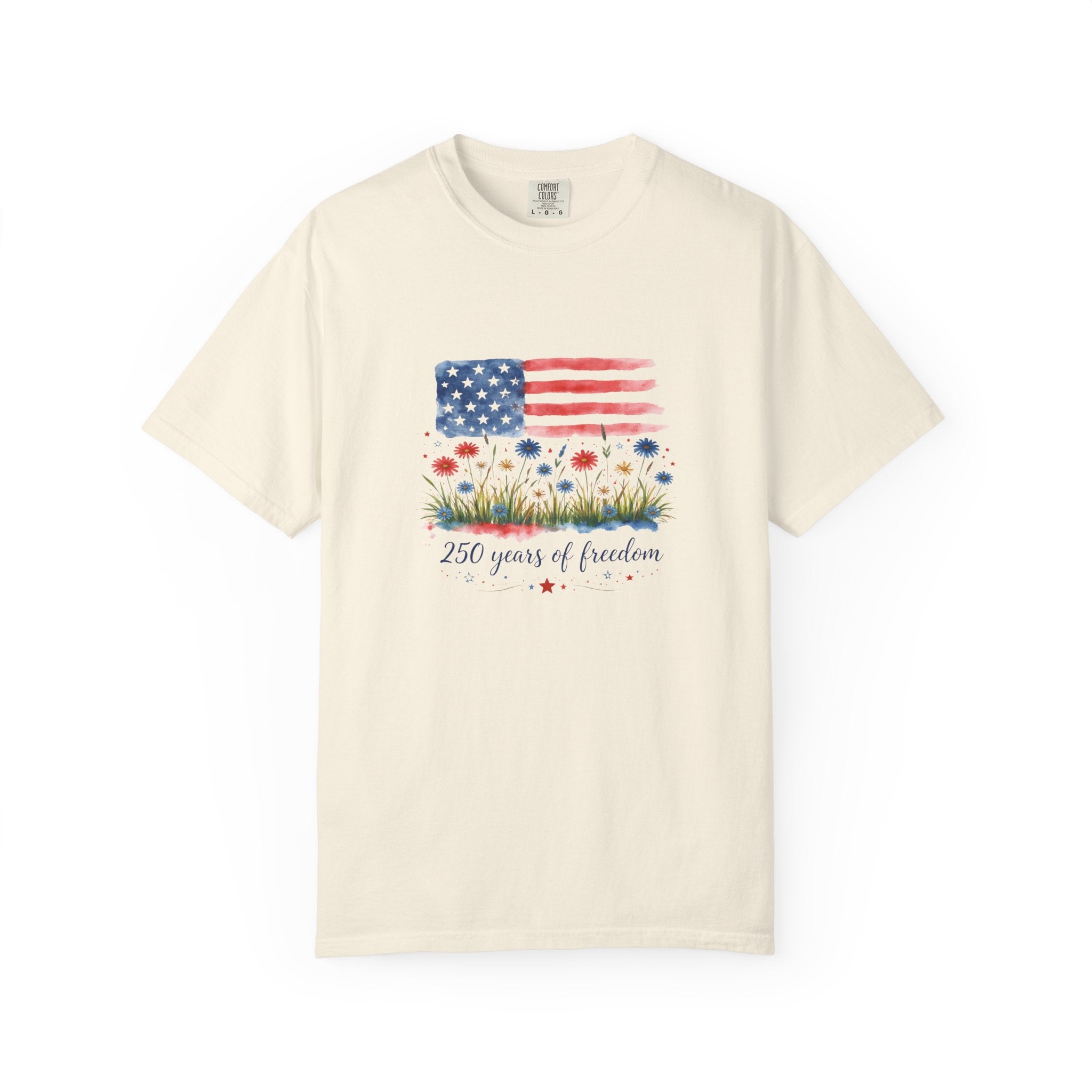 T-Shirt "250 Years of Freedom" American Flag Floral Patriotic Tee