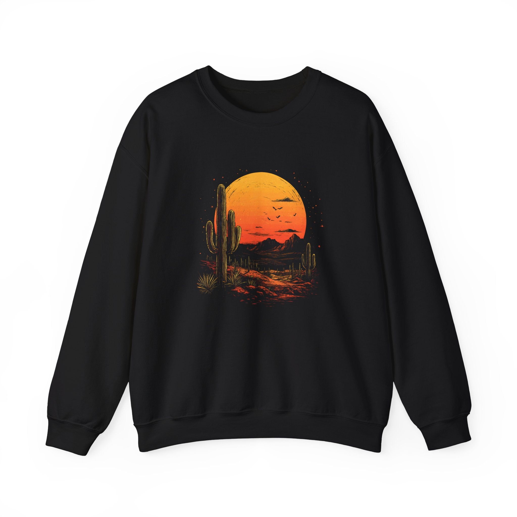 Desert Sunset Crewneck Sweatshirt — Vintage Cactus Moon Graphic