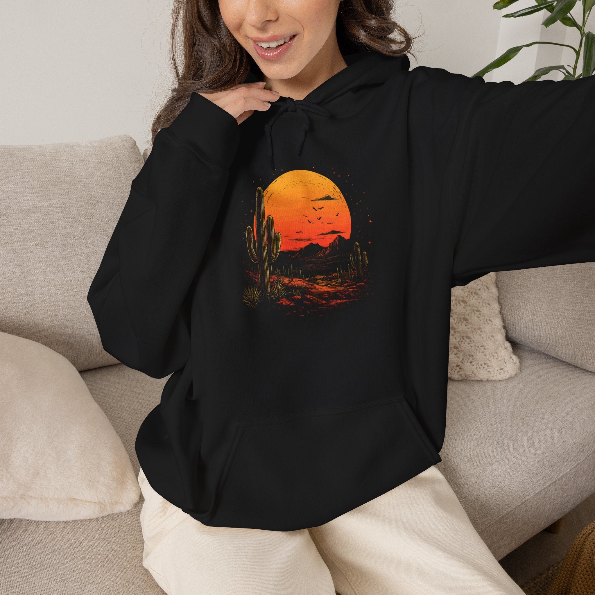 Desert Sunset Hoodie — Cactus Southwestern Landscape Pullover