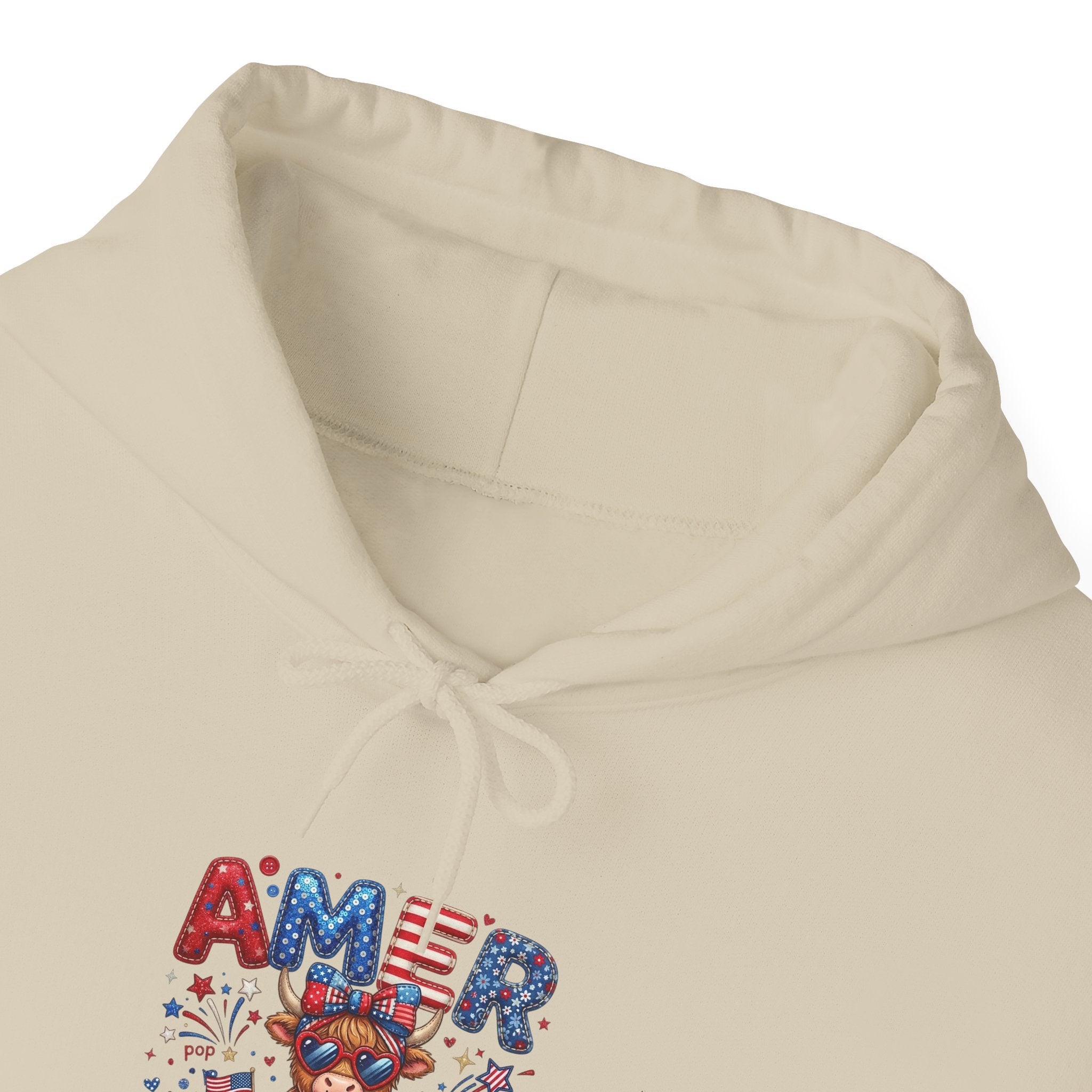 America Dog Patriotic Hoodie — "AMERICA" Text with Cute Pup & Stars (4th of July)