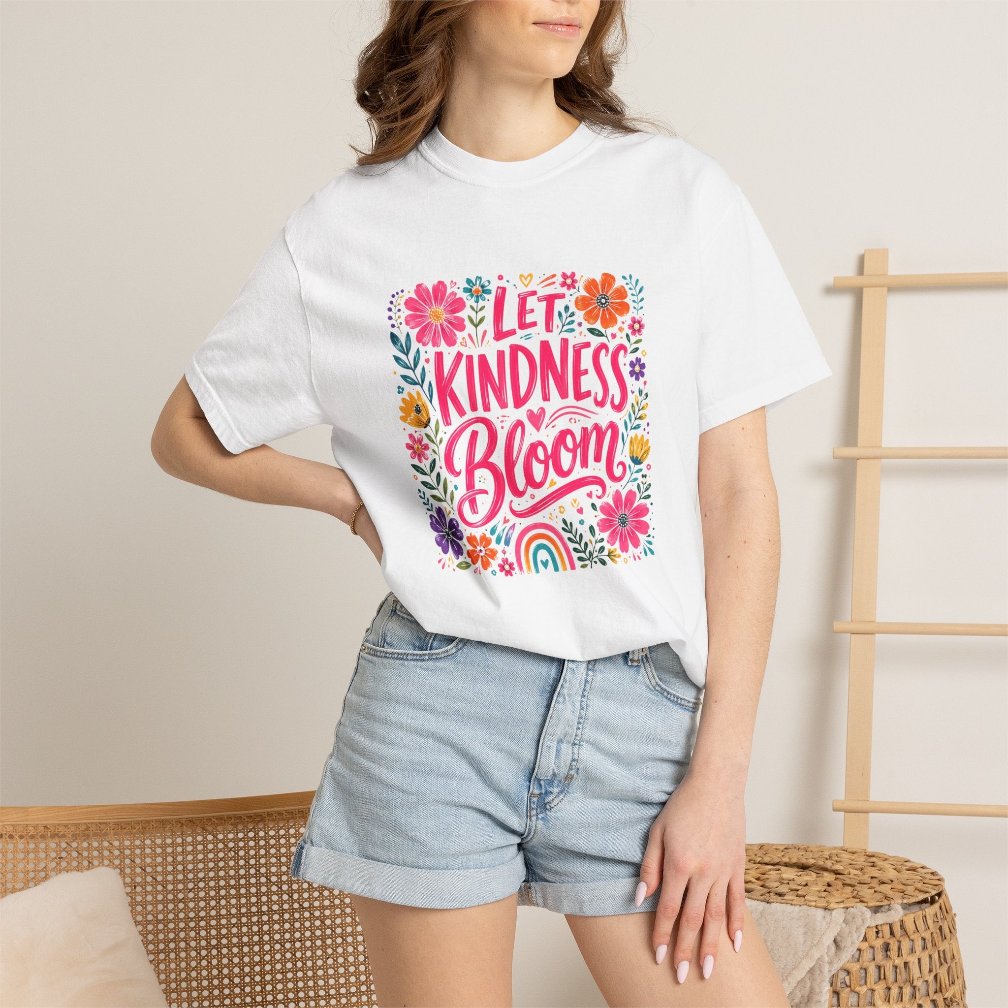 Let Kindness Bloom T-Shirt — Floral Rainbow Positive Message Tee