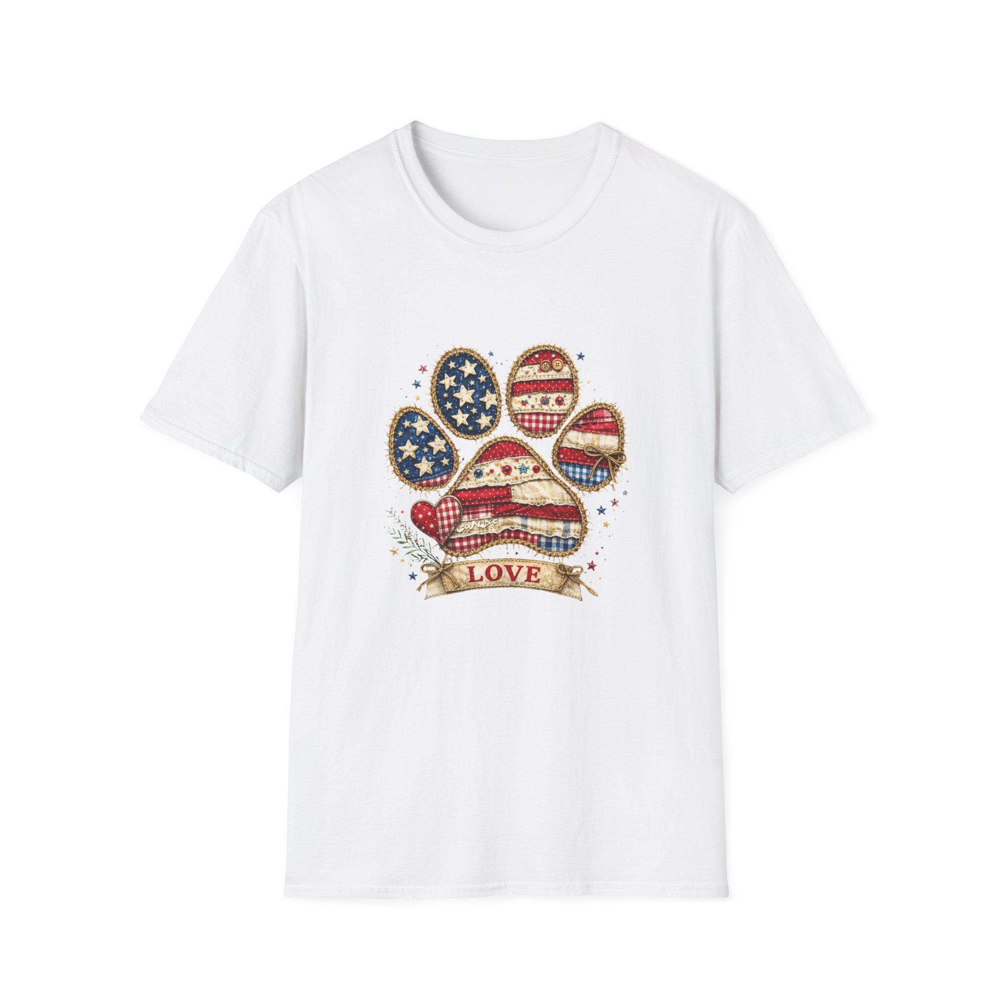 Patriotic Paw Print T-Shirt — "Love" American Flag Dog Paw Tee