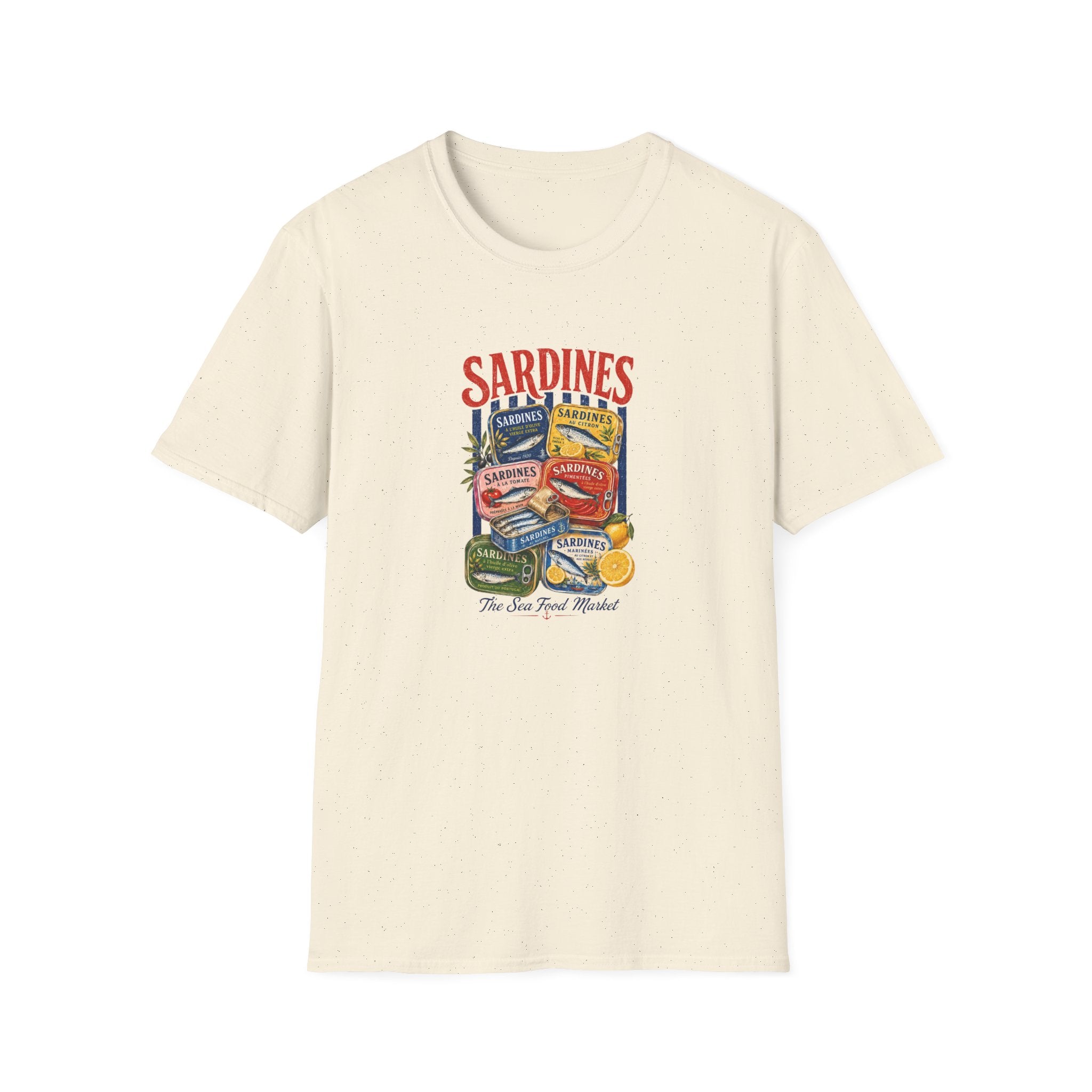 Sardines Vintage Can Graphic T-Shirt — Retro Seafood Label Tee