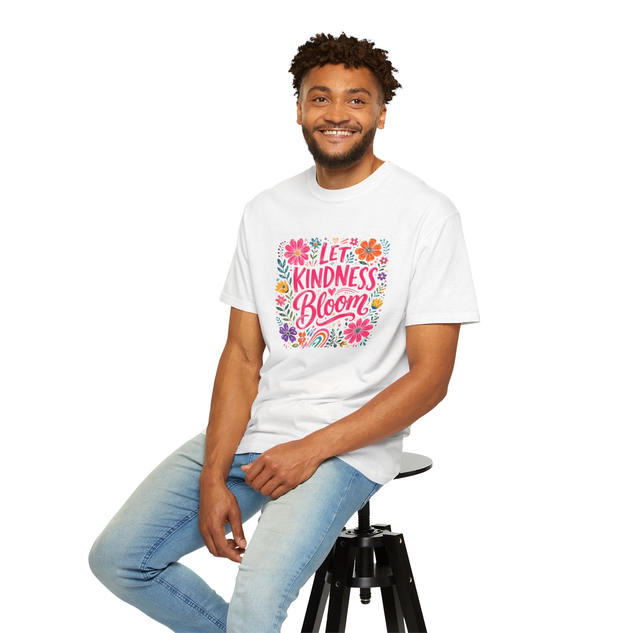 Let Kindness Bloom T-Shirt — Floral Rainbow Positive Message Tee