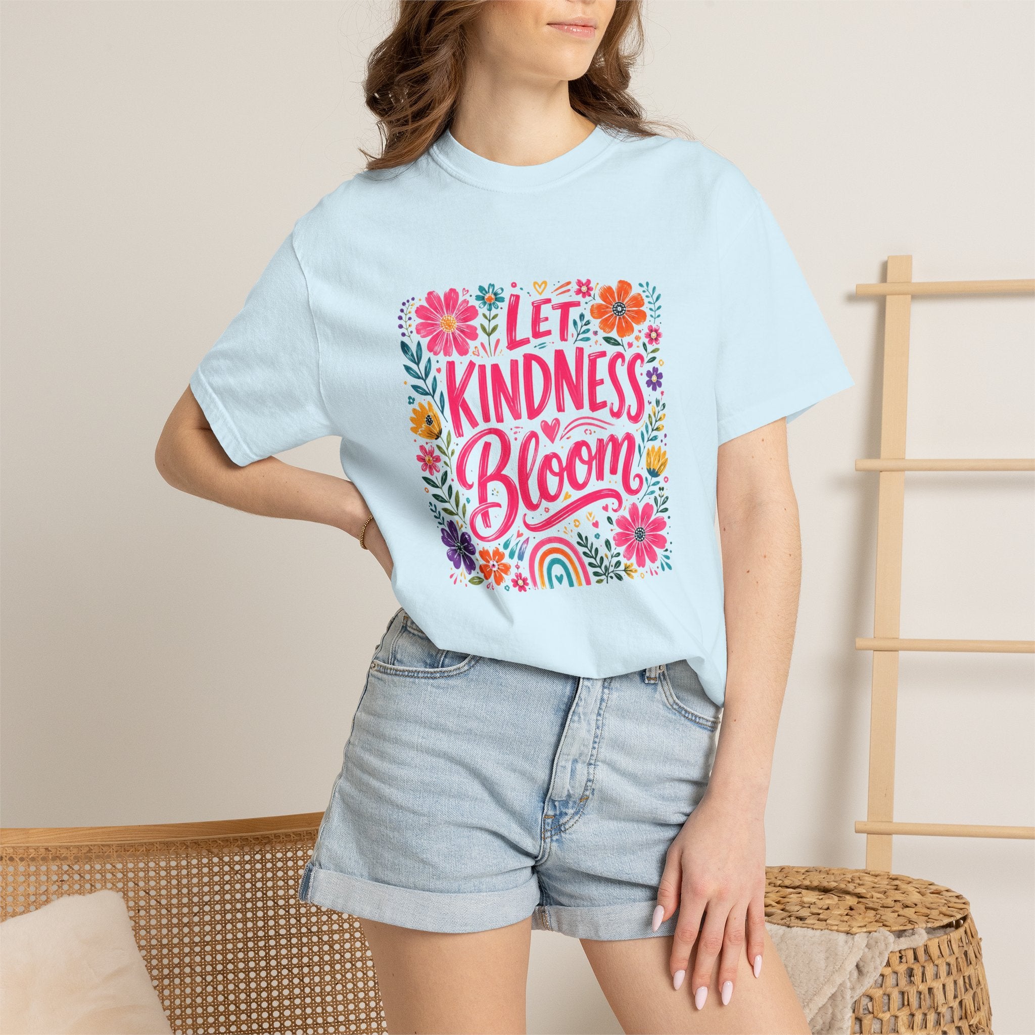 Let Kindness Bloom T-Shirt — Floral Rainbow Positive Message Tee