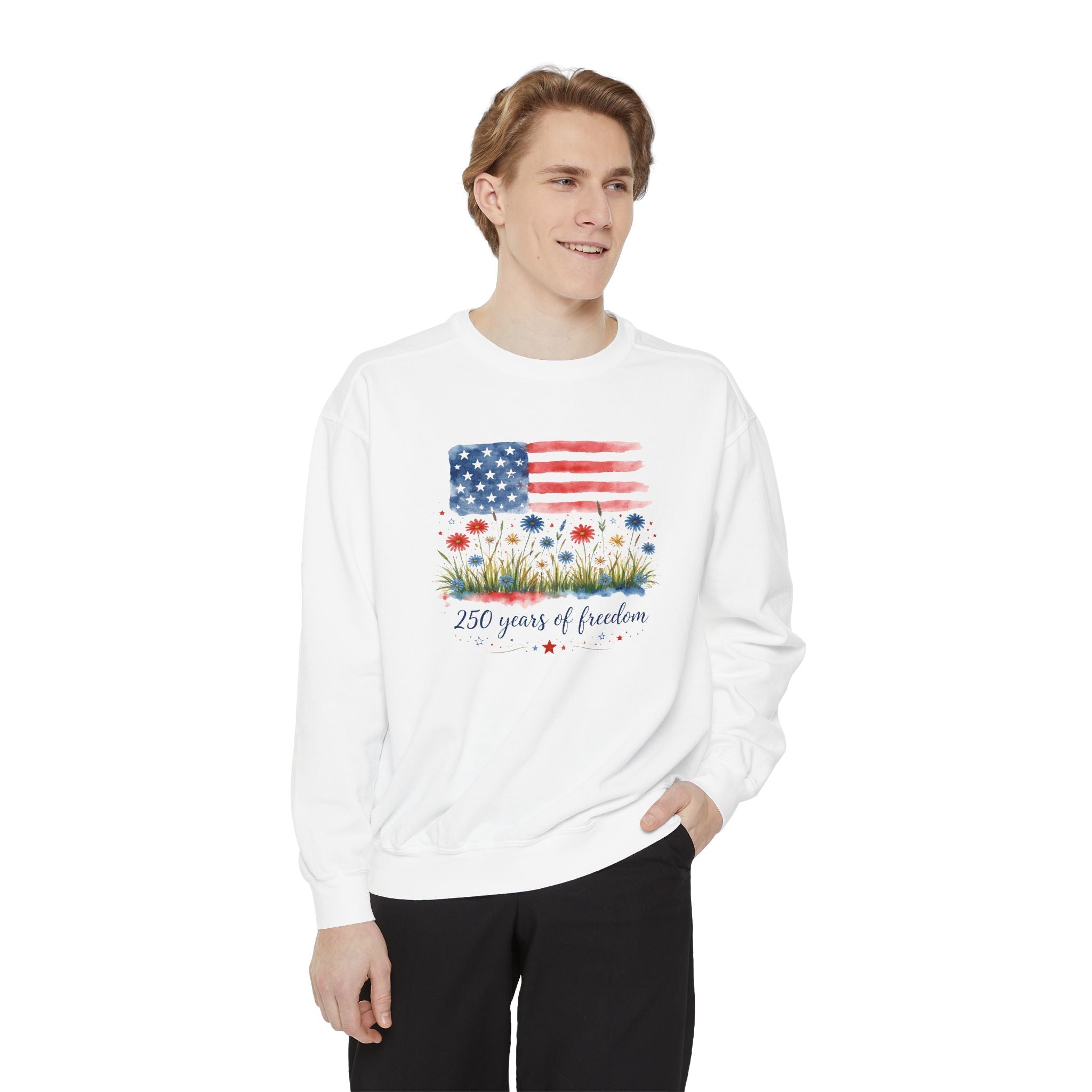 Freedom Floral Sweatshirt — "250 Years of Freedom" American Flag