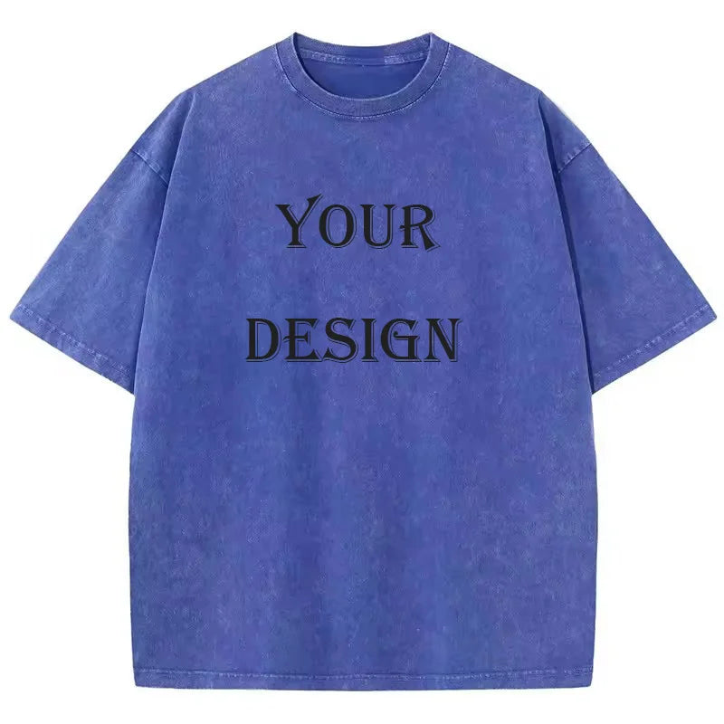 100% Cotton Washed Tshirt Customized Printed T Shirt Retro Top DIY Your Like Photo or Logo T-shirt Fashion Custom Top Unisex