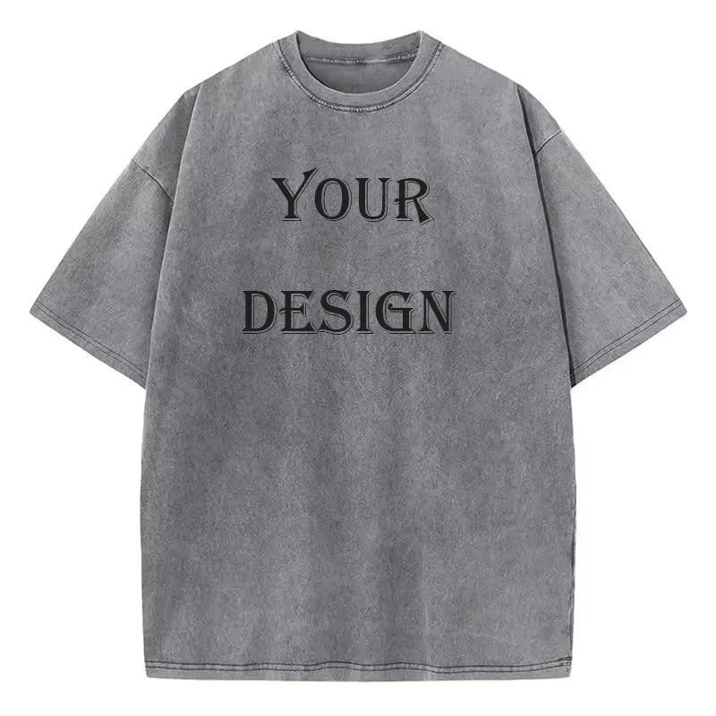 100% Cotton Washed Tshirt Customized Printed T Shirt Retro Top DIY Your Like Photo or Logo T-shirt Fashion Custom Top Unisex