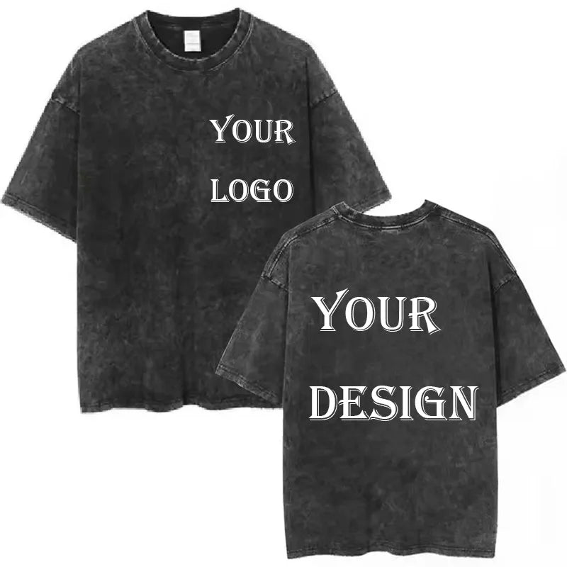 100% Cotton Washed Tshirt Customized Printed T Shirt Retro Top DIY Your Like Photo or Logo T-shirt Fashion Custom Top Unisex