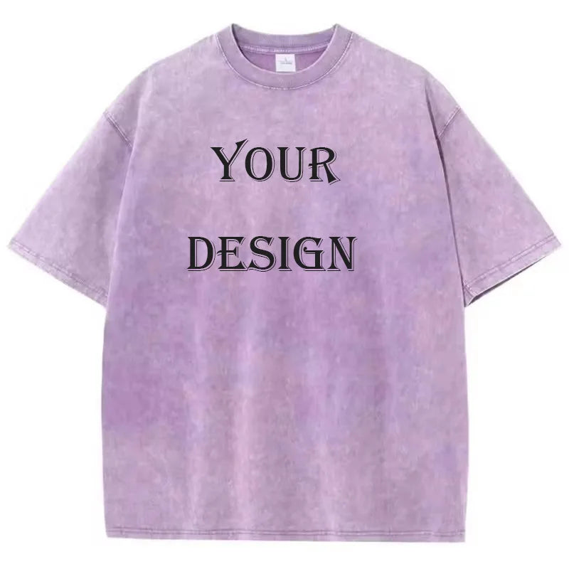 100% Cotton Washed Tshirt Customized Printed T Shirt Retro Top DIY Your Like Photo or Logo T-shirt Fashion Custom Top Unisex